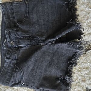 Black Denim Frayed Hem Shorts
